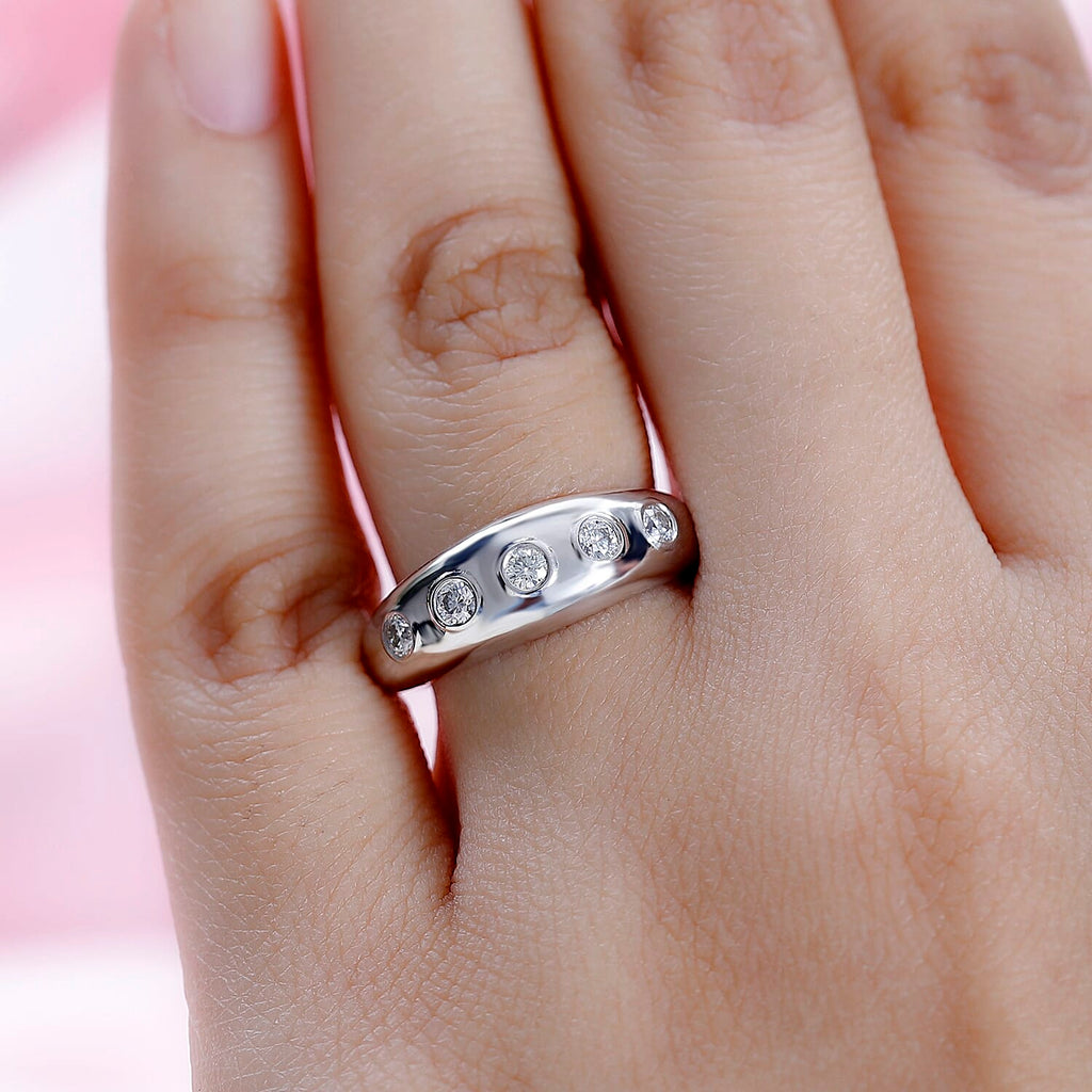 Moissanite  Band Ring in Platinum Overlay Sterling Silver 0.28 ct,  Silver Wt. 5 Gms  0.920  Ct.
