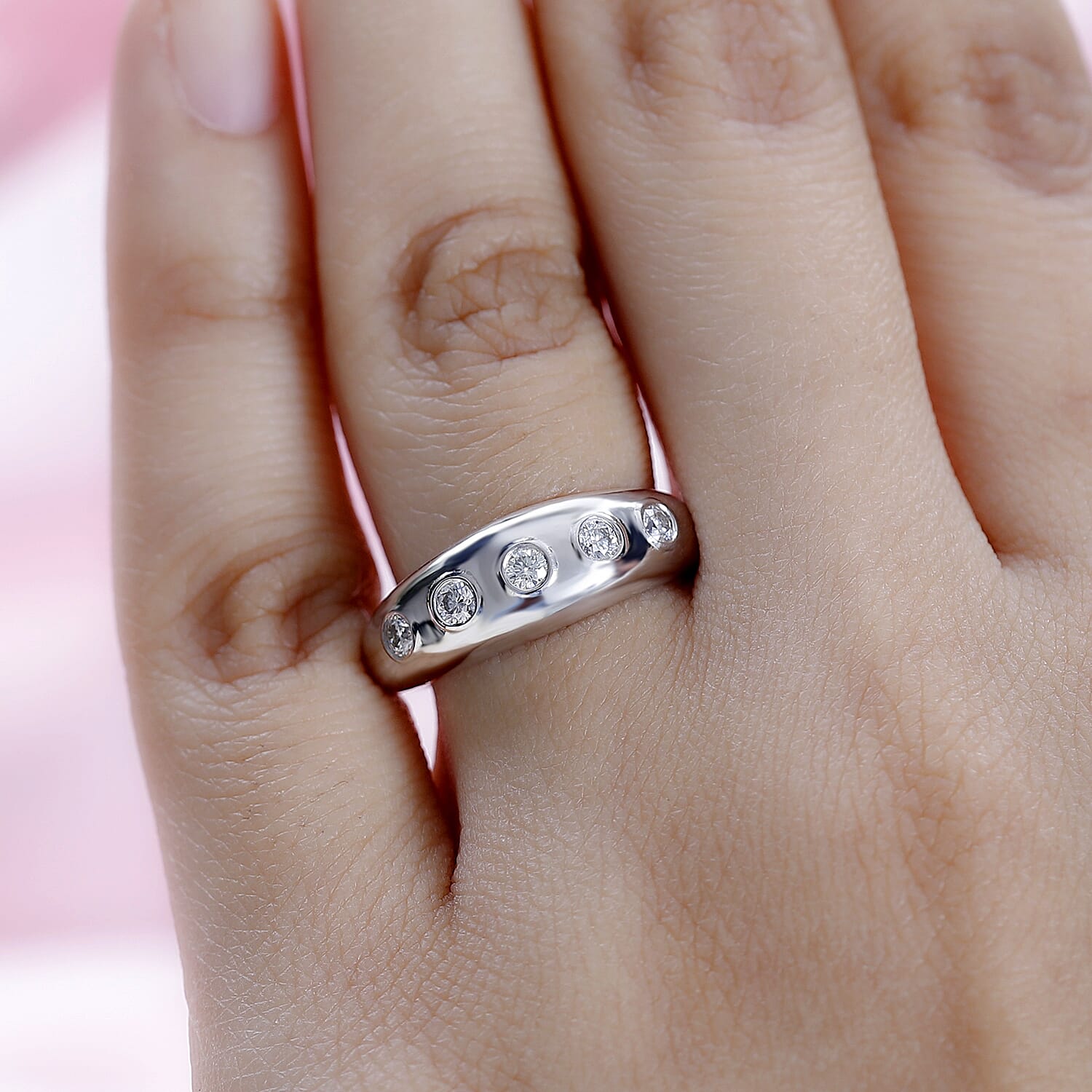 Moissanite Wedding Band Ring in Platinum Overlay Sterling Silver 0.28 ct,  Silver Wt. 5 Gms  0.920  Ct. 7623932 2