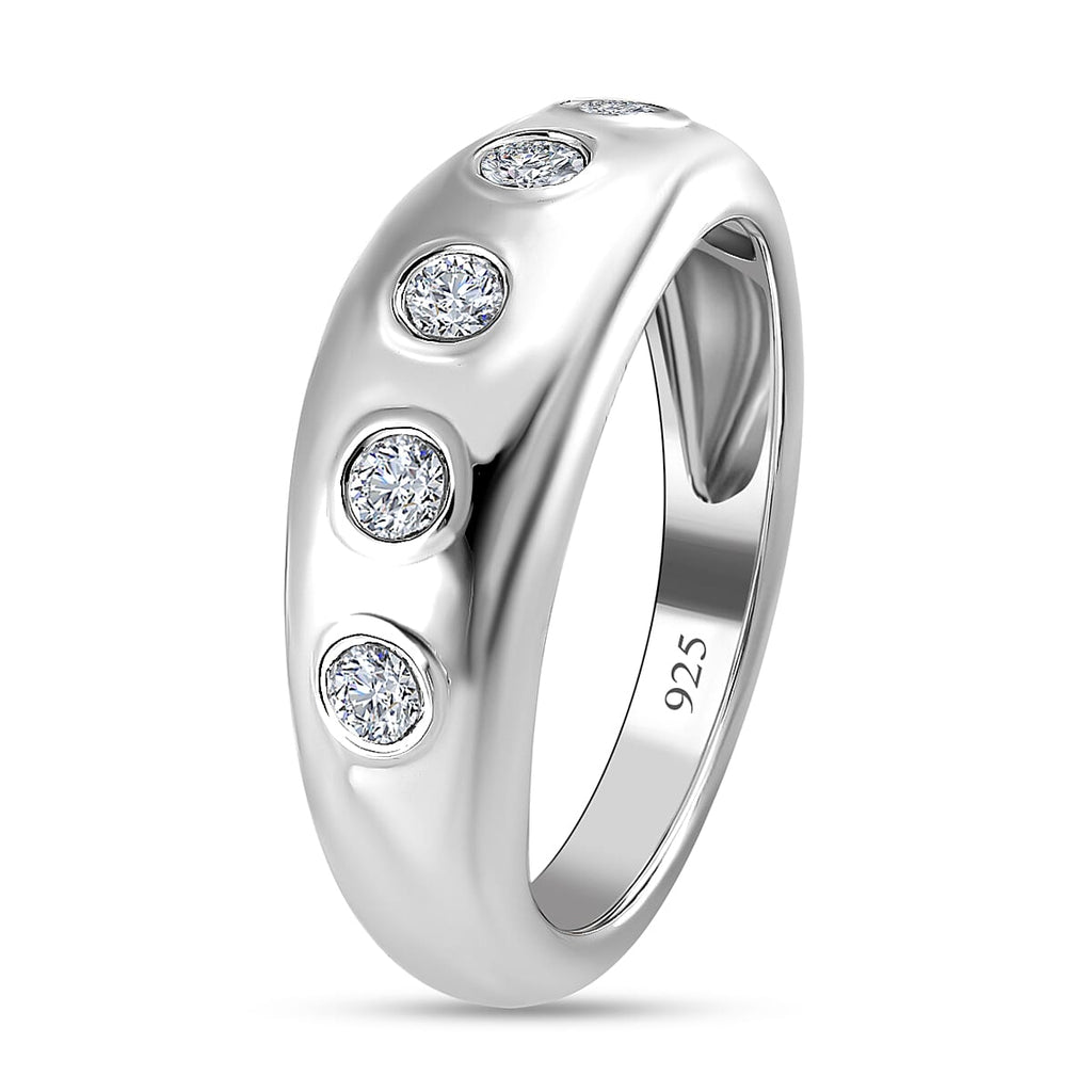 Moissanite  Band Ring in Platinum Overlay Sterling Silver 0.28 ct,  Silver Wt. 5 Gms  0.920  Ct.