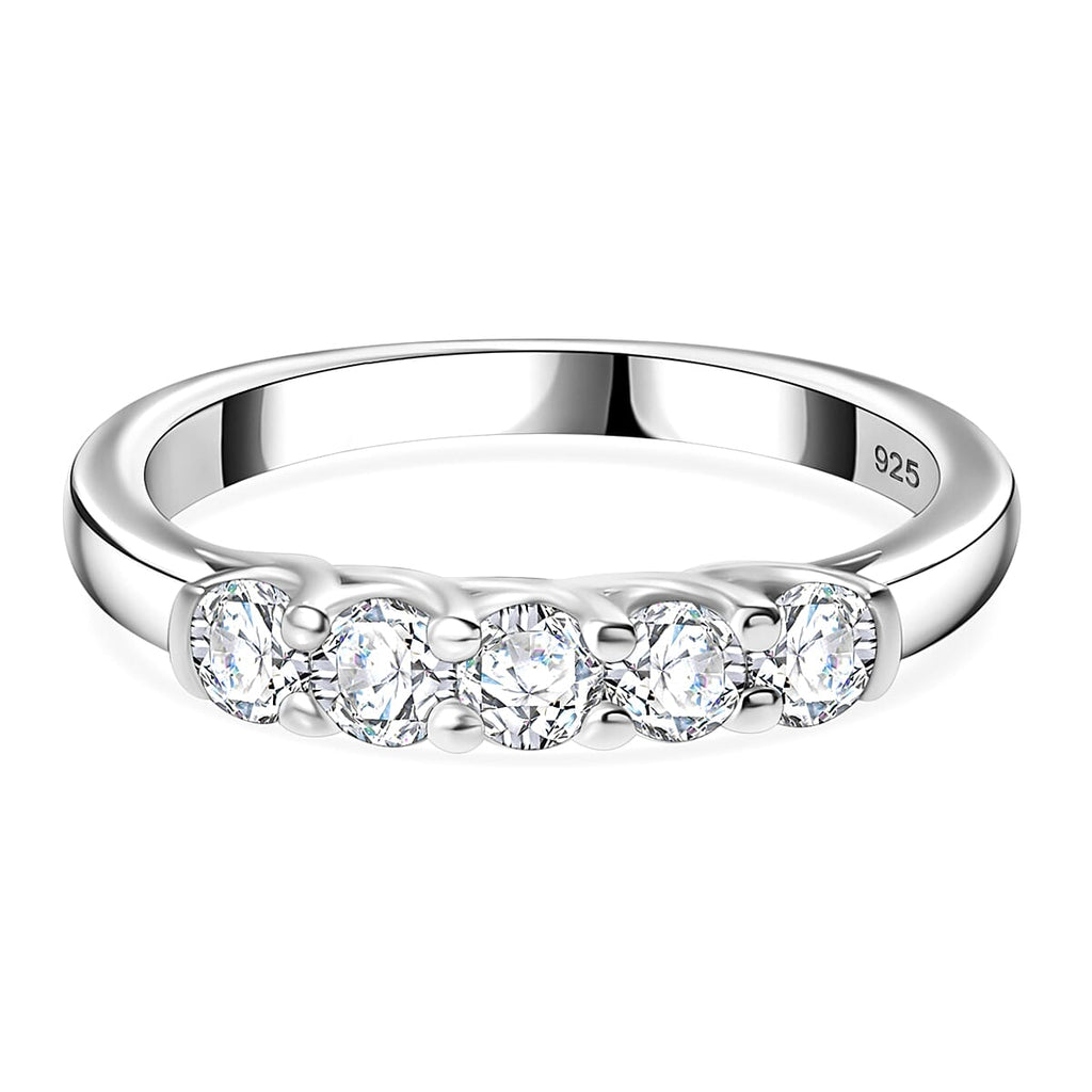 Moissanite 5 Stone Band Ring in Platinum Overlay Sterling Silver