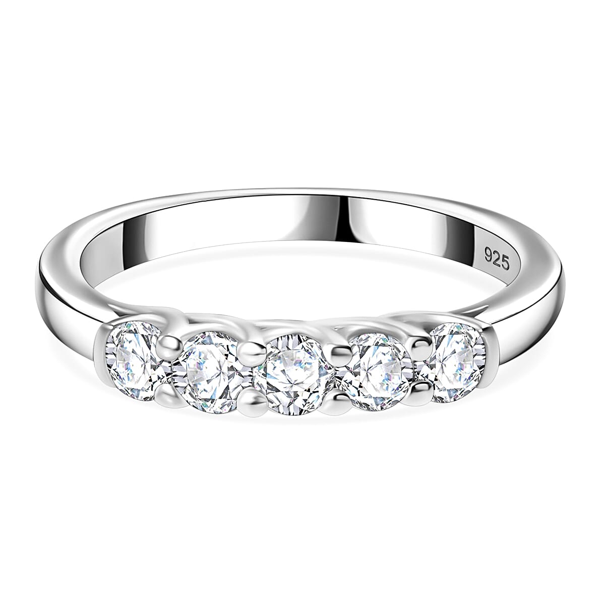 Moissanite 5 Stone Band Ring in Platinum Overlay Sterling Silver 7860998 0