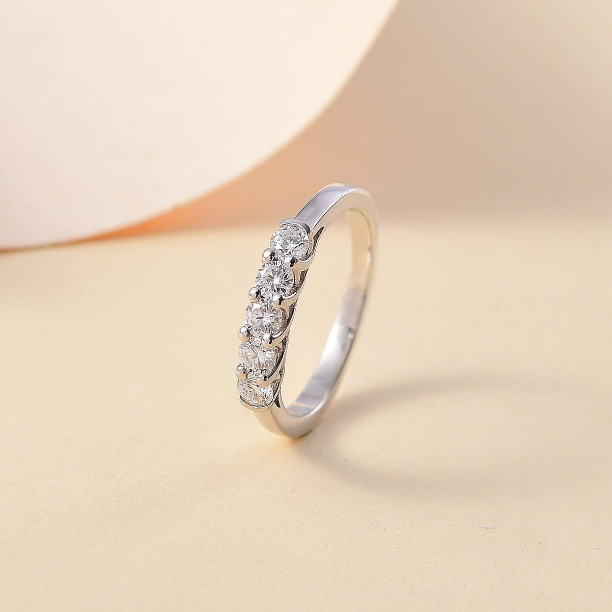 Moissanite 5 Stone Band Ring in Platinum Overlay Sterling Silver 7860998 1