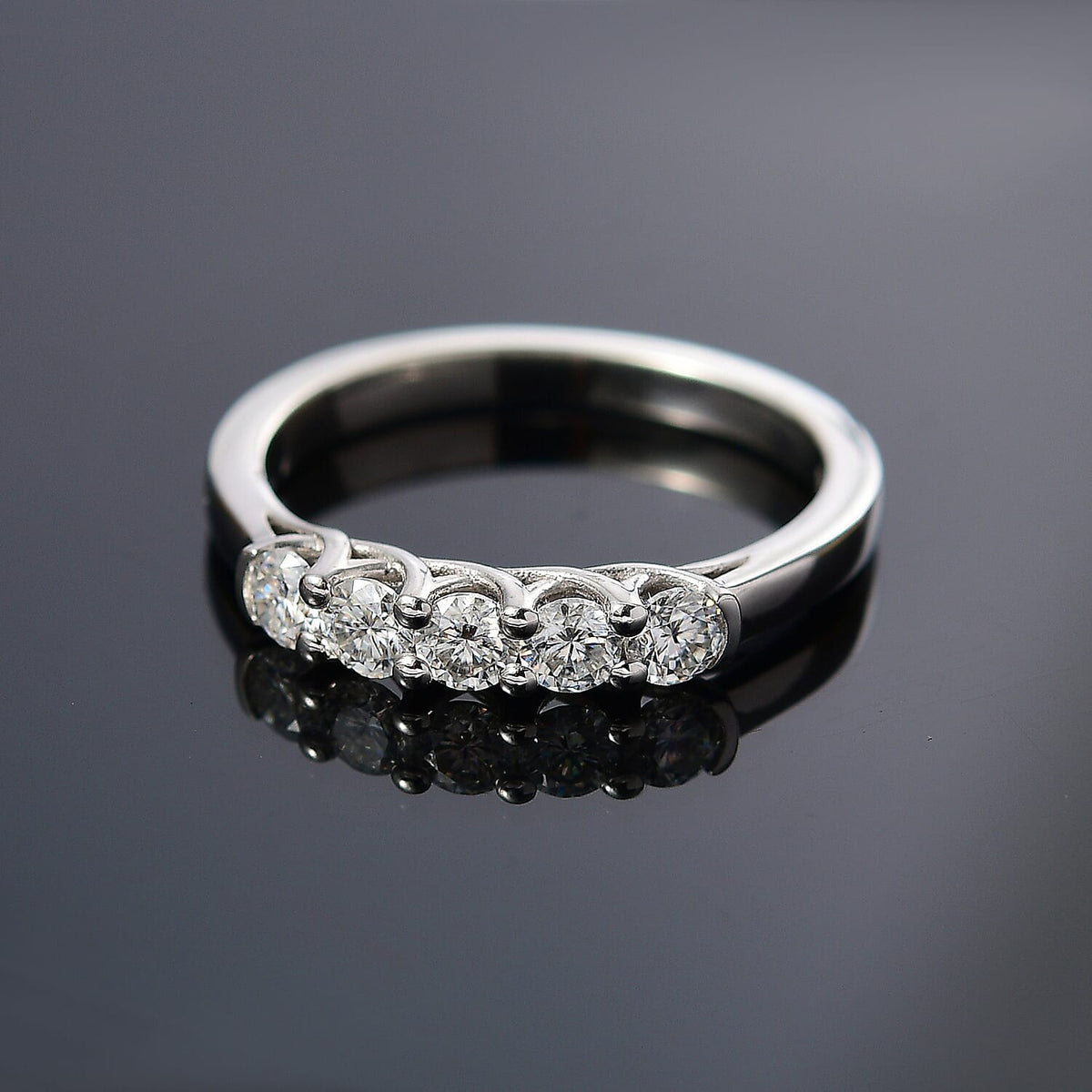 Moissanite 5 Stone Band Ring in Platinum Overlay Sterling Silver 7860998 2