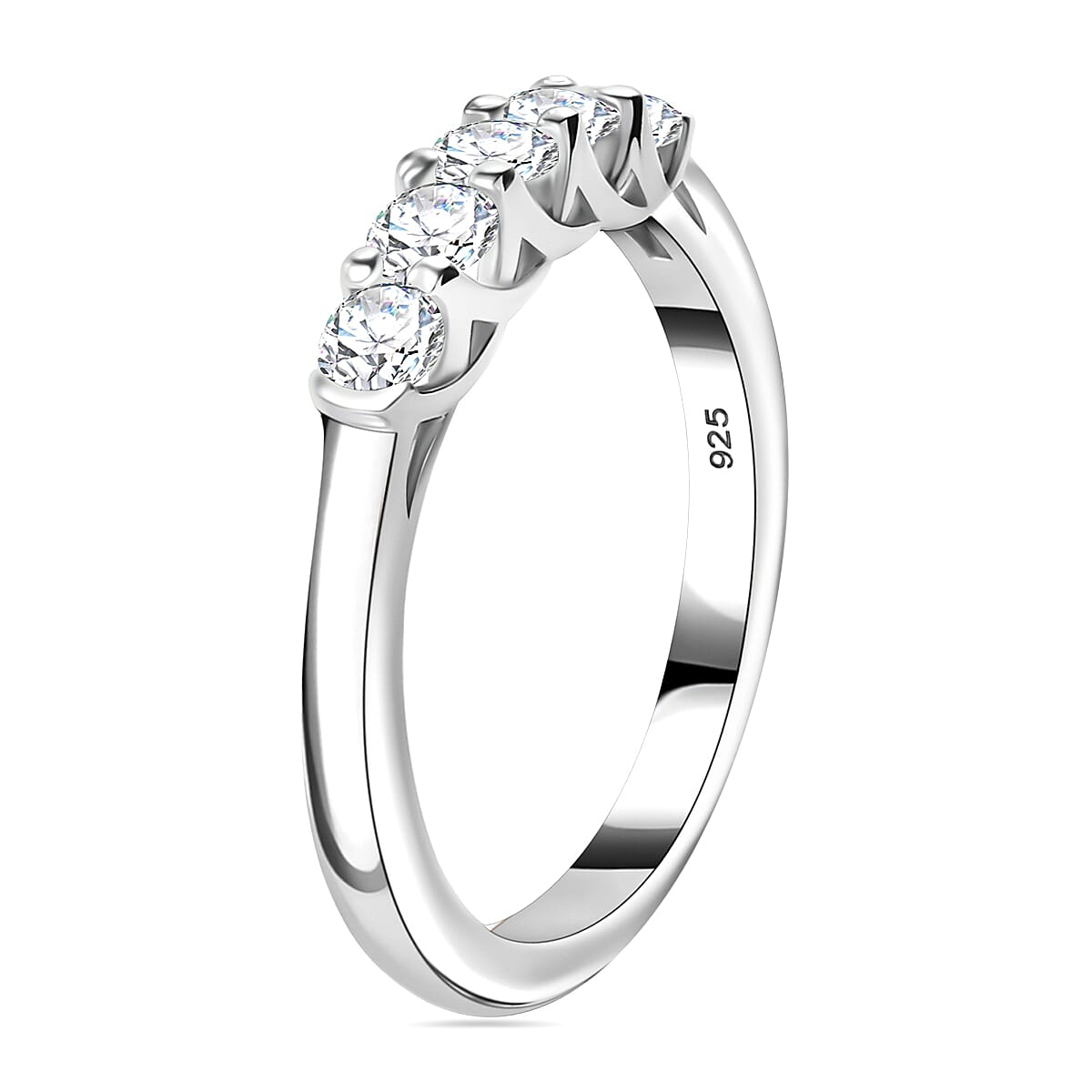Moissanite 5 Stone Band Ring in Platinum Overlay Sterling Silver 7860998 4