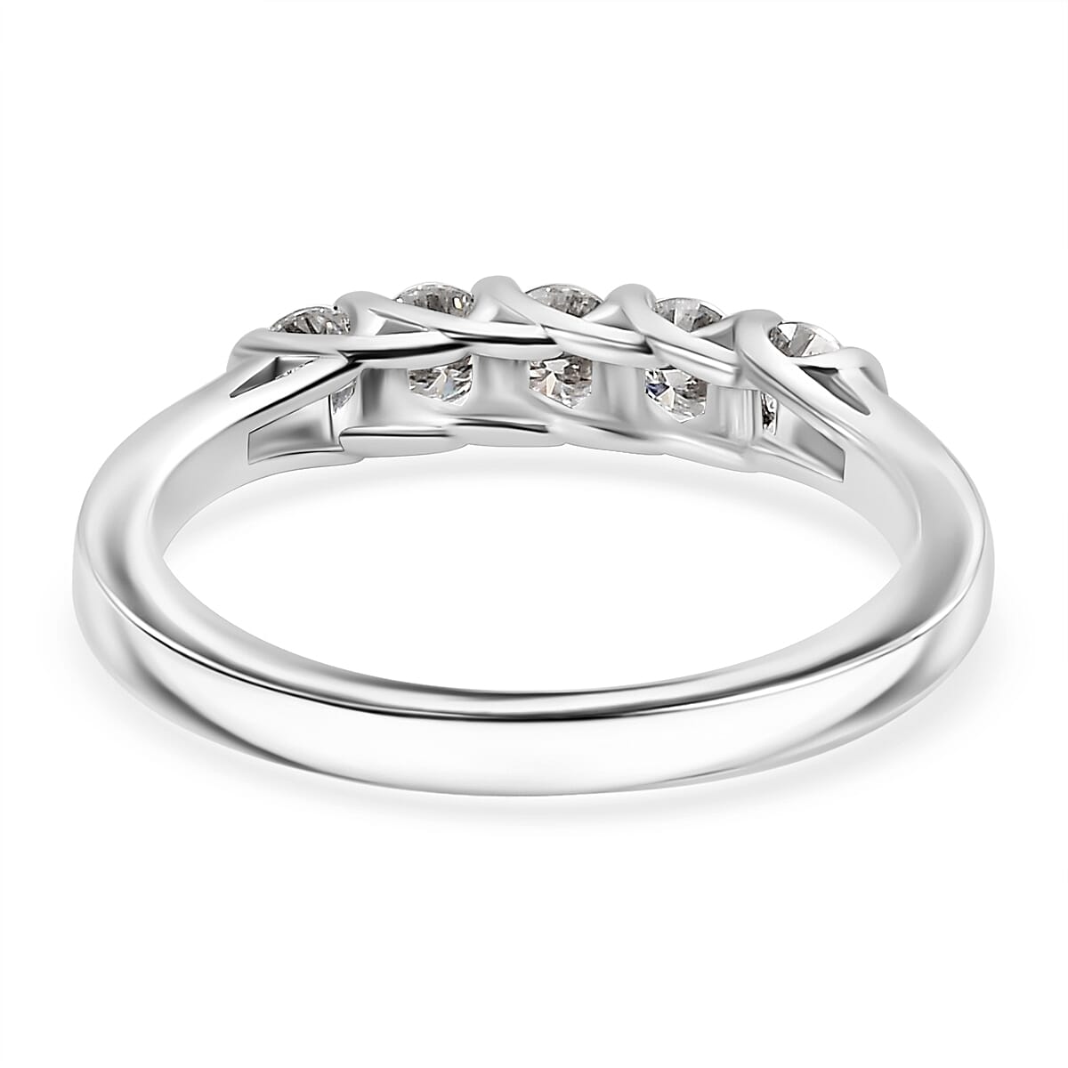 Moissanite 5 Stone Band Ring in Platinum Overlay Sterling Silver 7860998 5