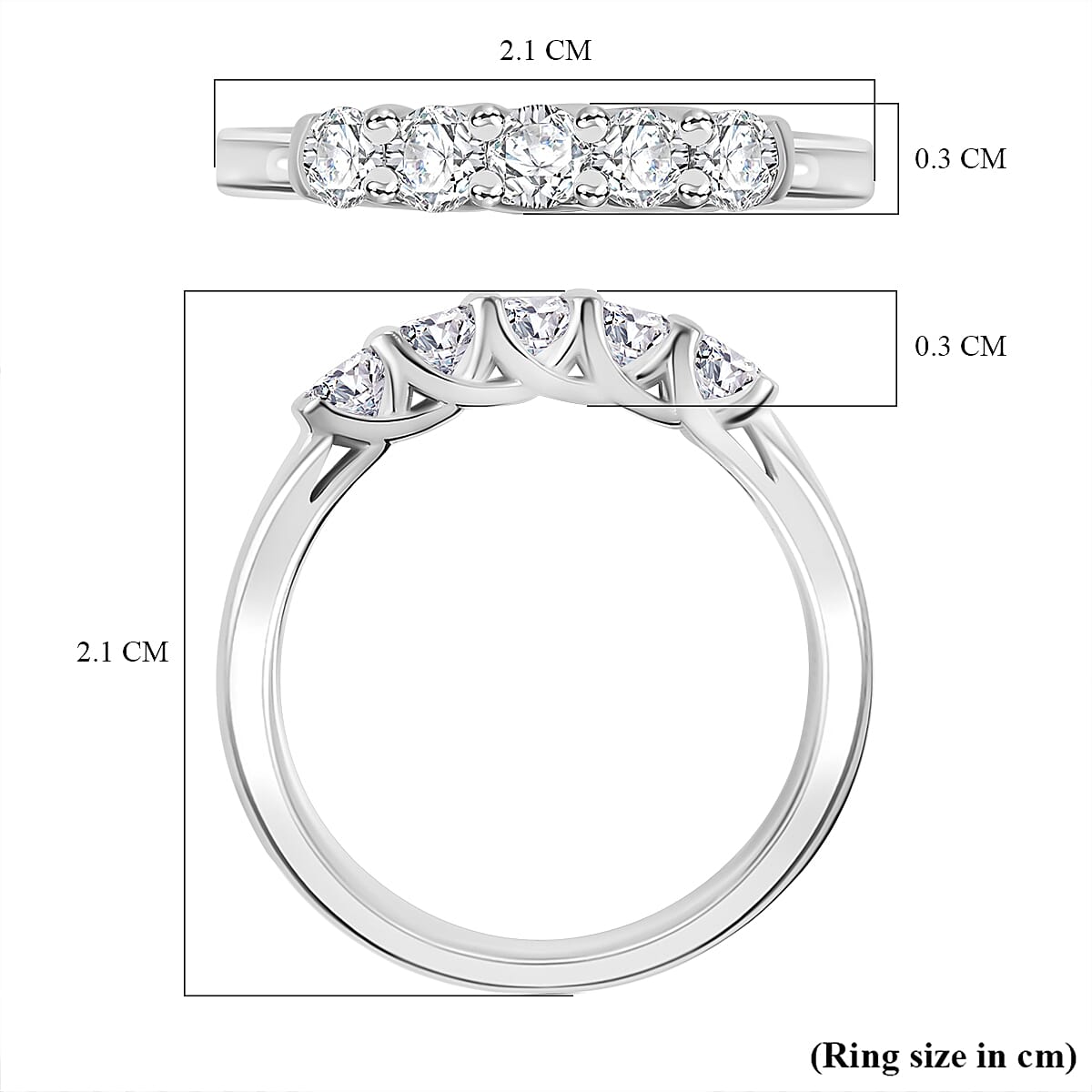 Moissanite 5 Stone Band Ring in Platinum Overlay Sterling Silver 7860998 6