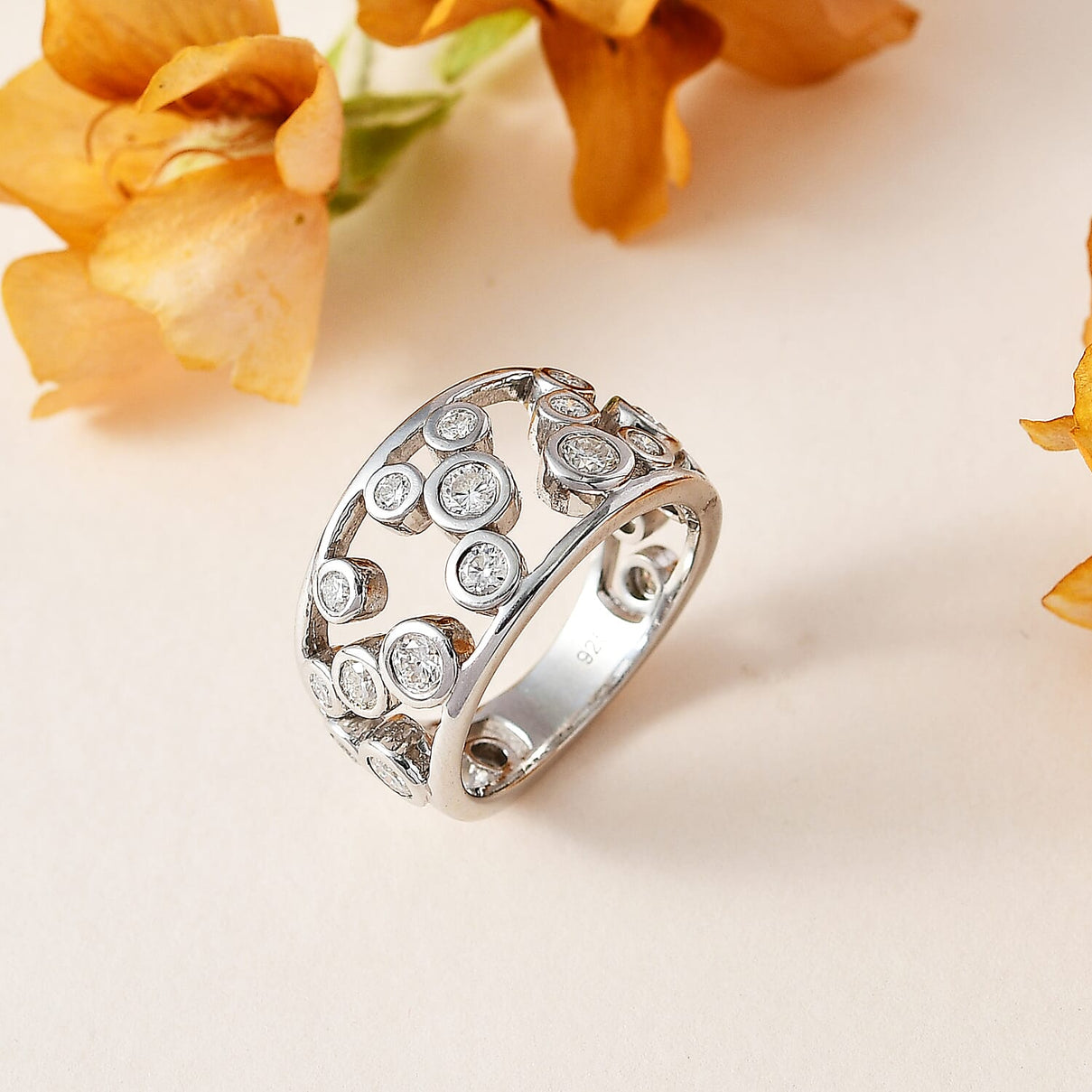 The Exclusive Moissanite Bubble Ring in Platinum Overlay Sterling Silver 7717863 1