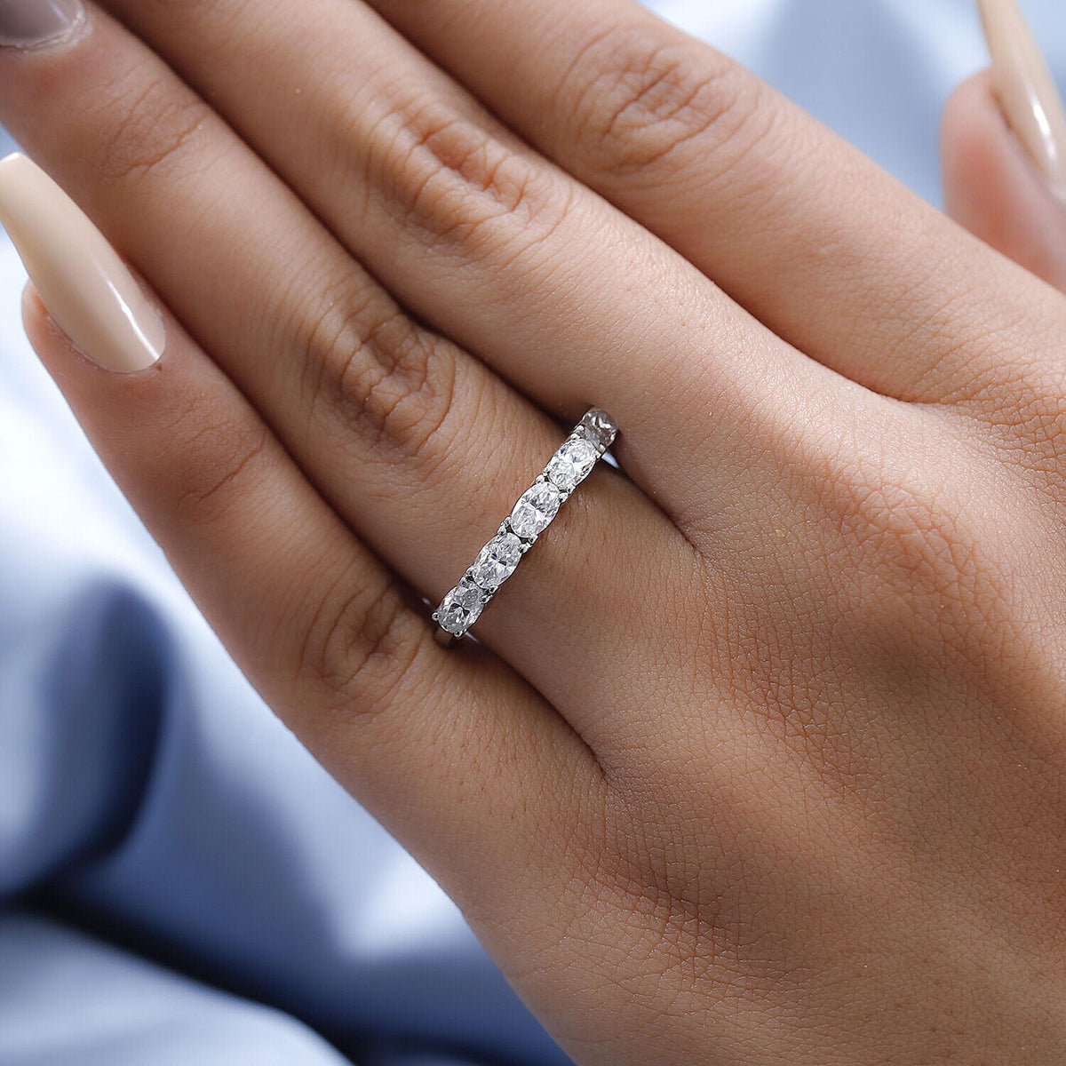 Moissanite Ring in Platinum Overlay Sterling Silver 1.240 Ct. 7317945 5