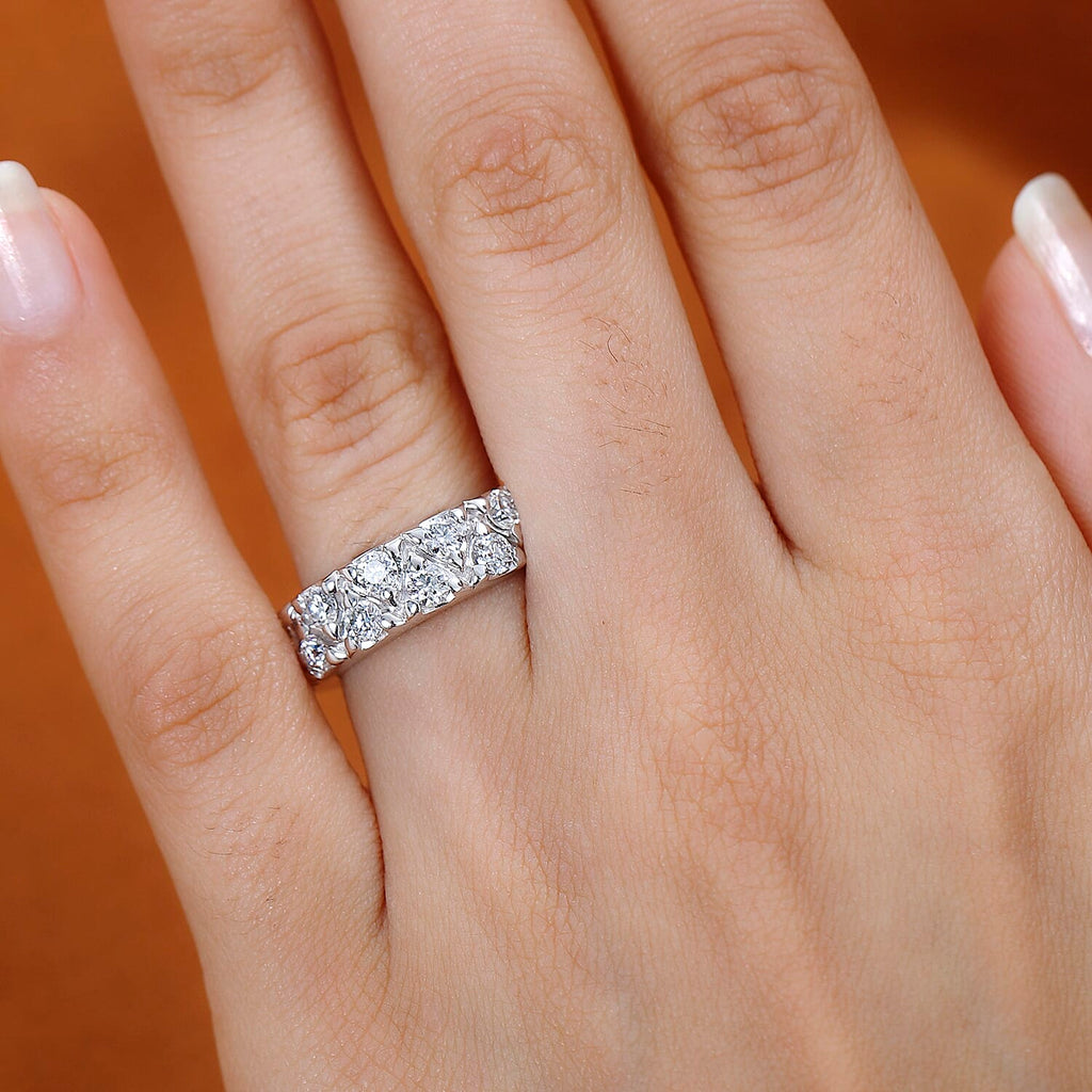 Moissanite Ring in Platinum Overlay Sterling Silver 1.46 Ct.