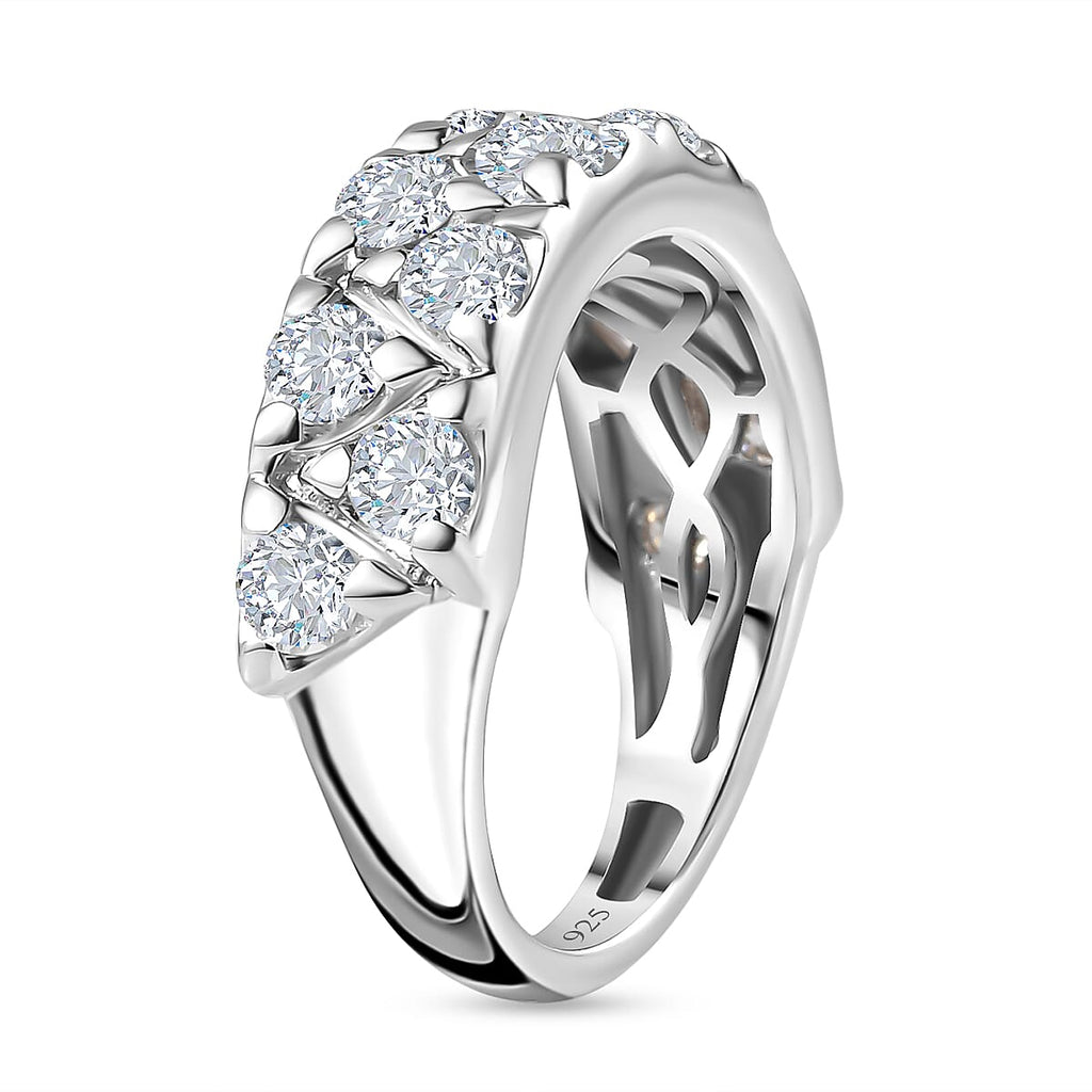 Moissanite Ring in Platinum Overlay Sterling Silver 1.46 Ct.