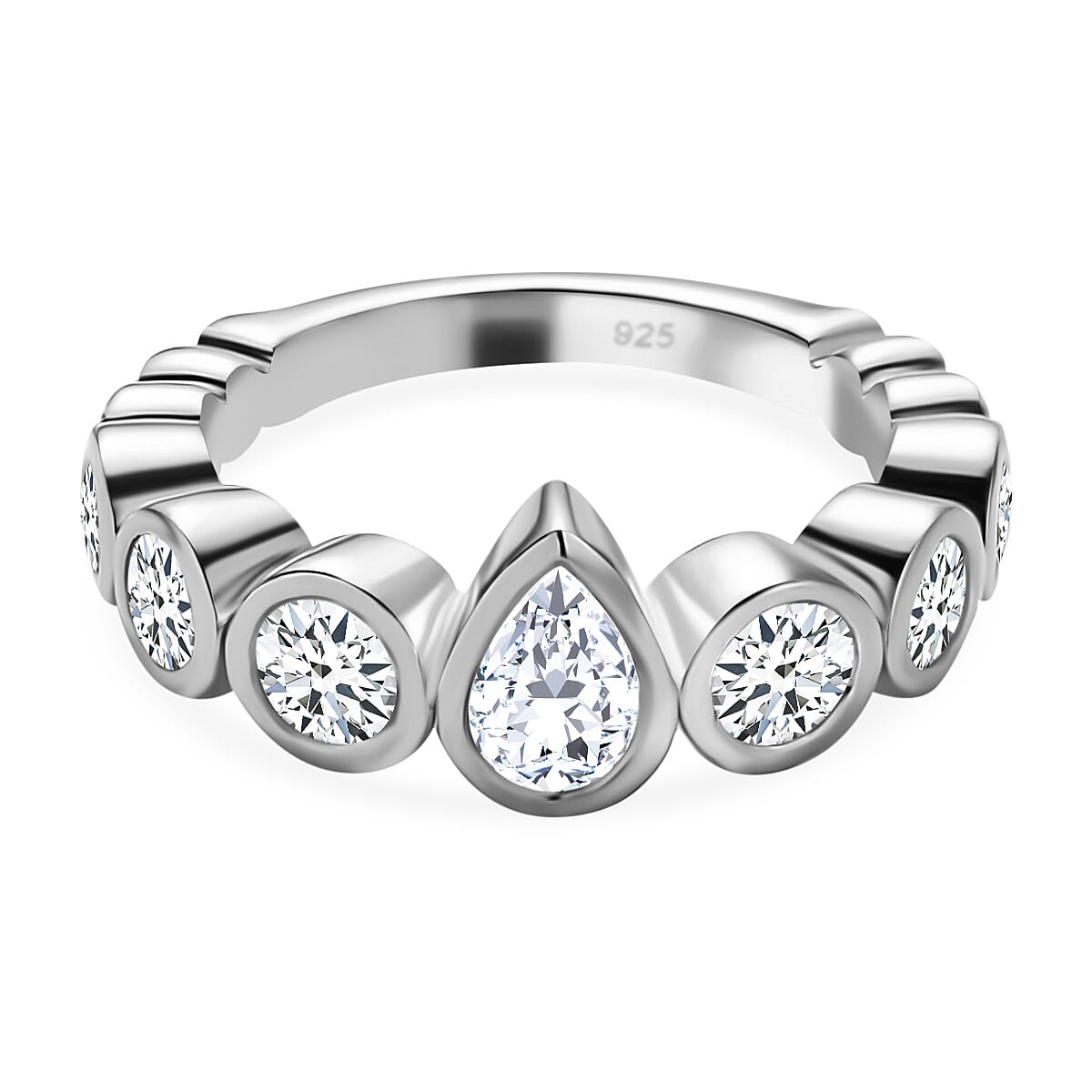 Moissanite 7 Stone Engagement Ring in Platinum Overlay Sterling Silver 1.36 Ct. 7552448 0