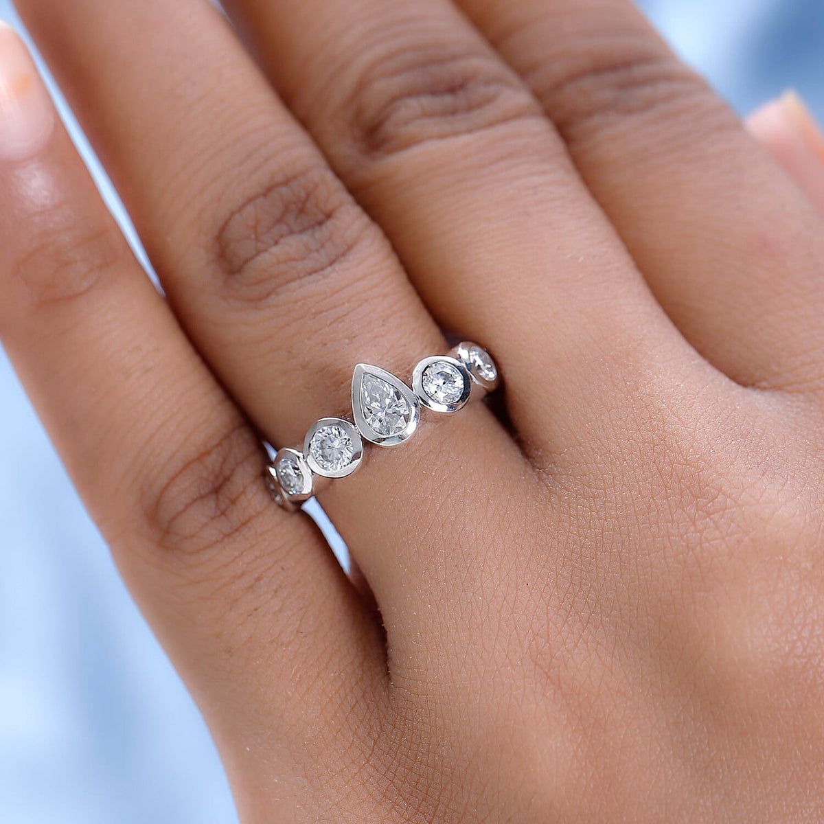 Moissanite 7 Stone Engagement Ring in Platinum Overlay Sterling Silver 1.36 Ct. 7552448 2