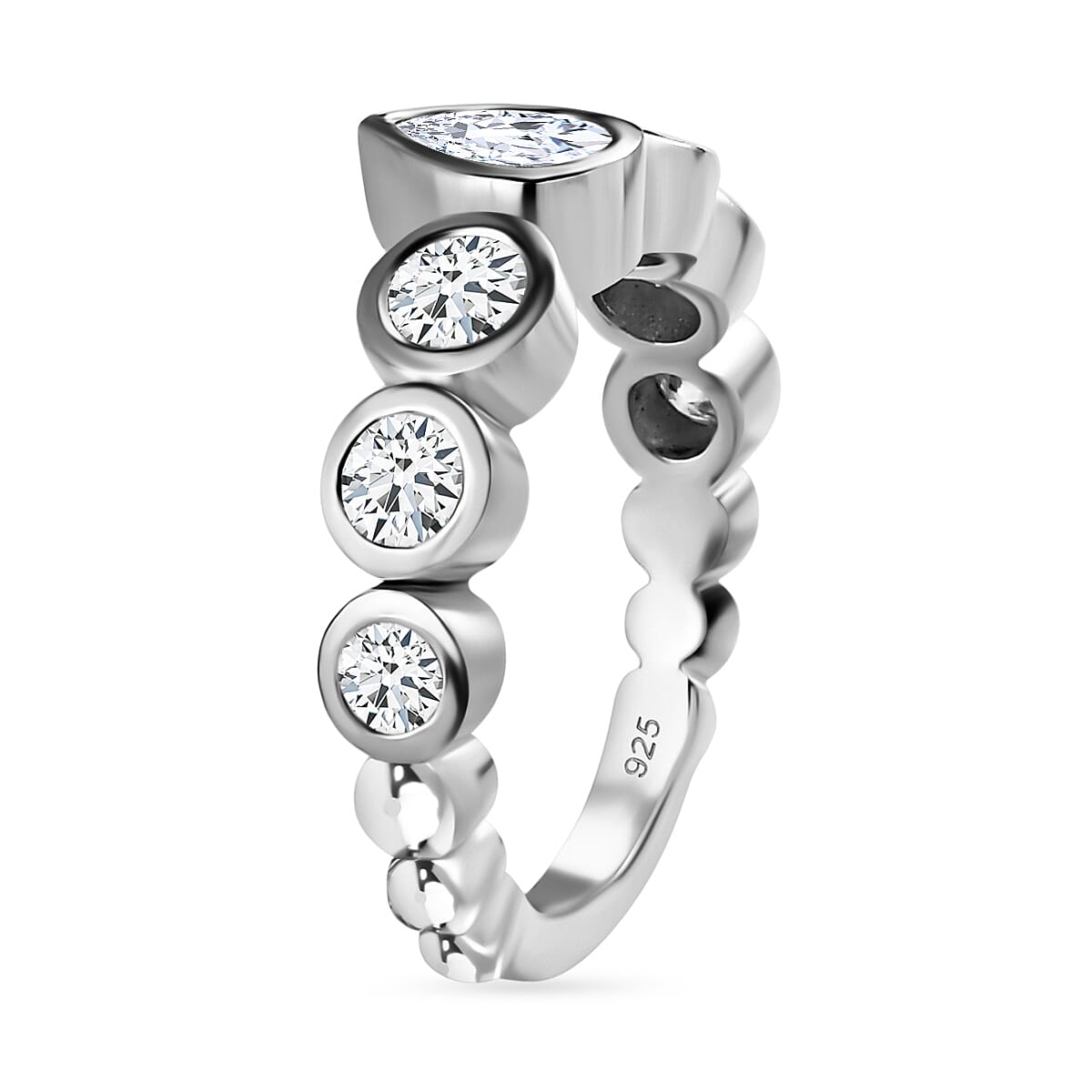 Moissanite 7 Stone Engagement Ring in Platinum Overlay Sterling Silver 1.36 Ct. 7552448 3