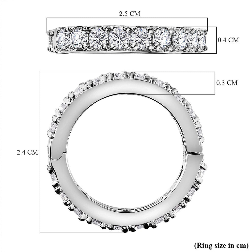 Moissanite  Band Ring in Platinum Overlay Sterling Silver 1.96 ct  1.932  Ct.
