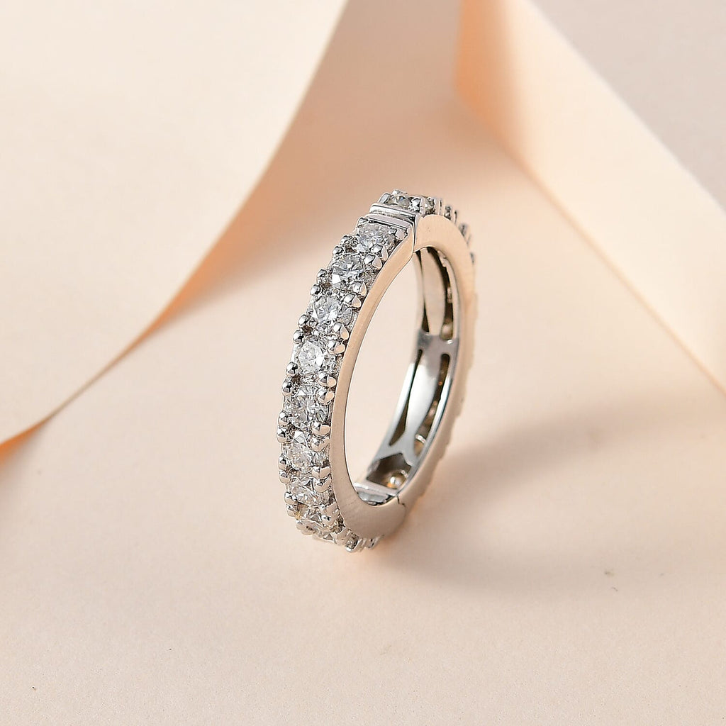 Moissanite  Band Ring in Platinum Overlay Sterling Silver 1.96 ct  1.940  Ct.