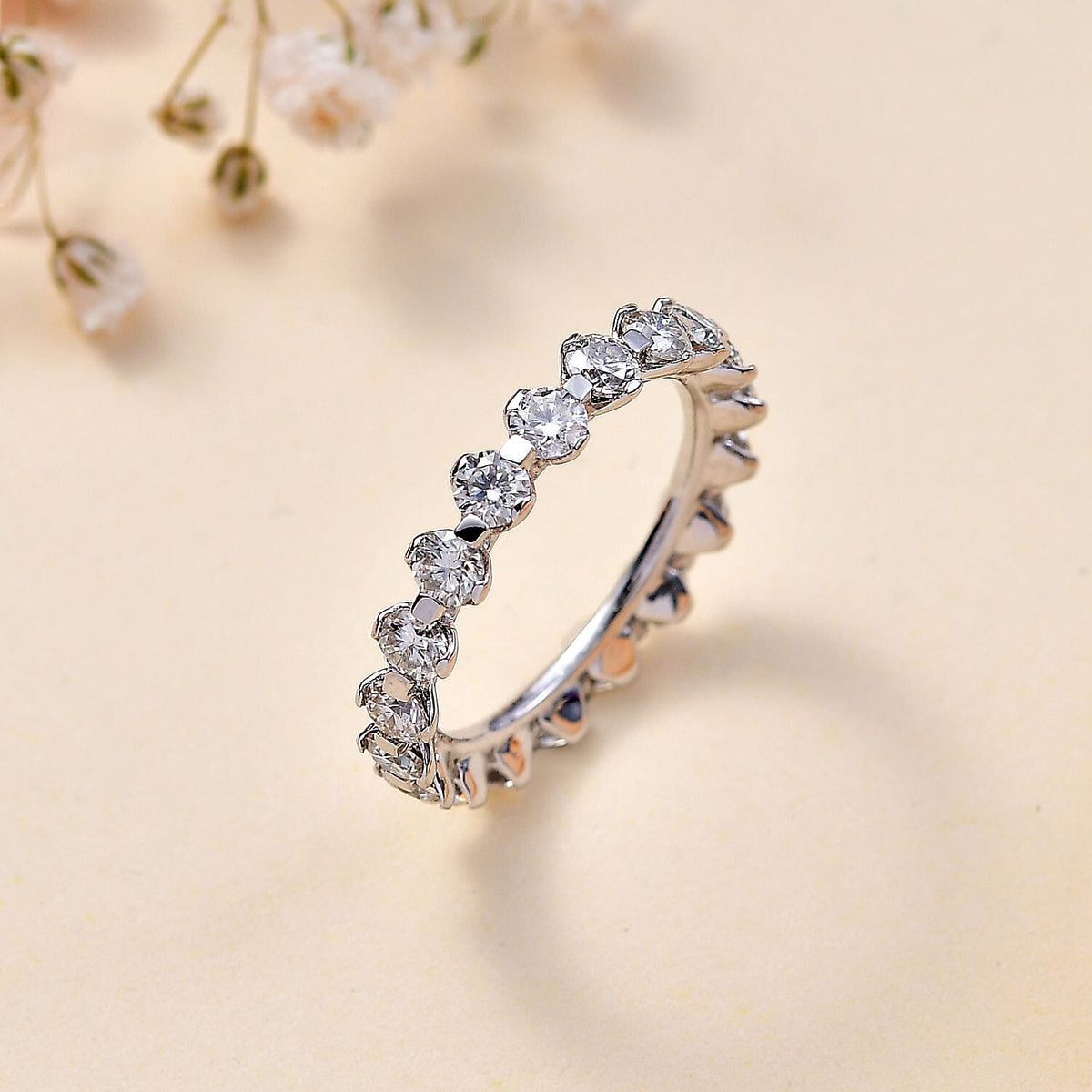 Moissanite Eternity Band Ring in Platinum Overlay Sterling Silver 2.100  Ct. 7823397 1