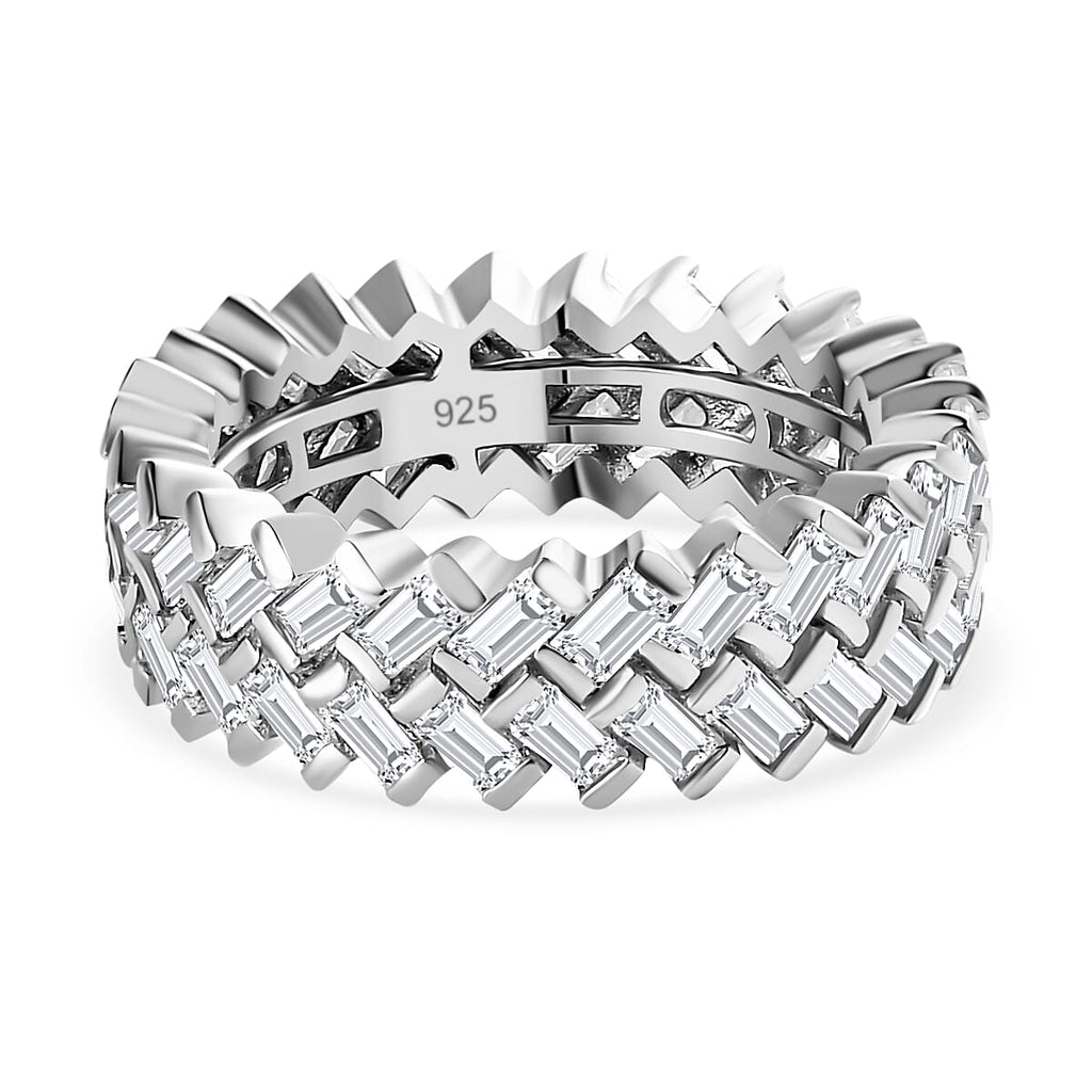 Moissanite Band Ring in Platinum Overlay Sterling Silver 3.00 Ct.