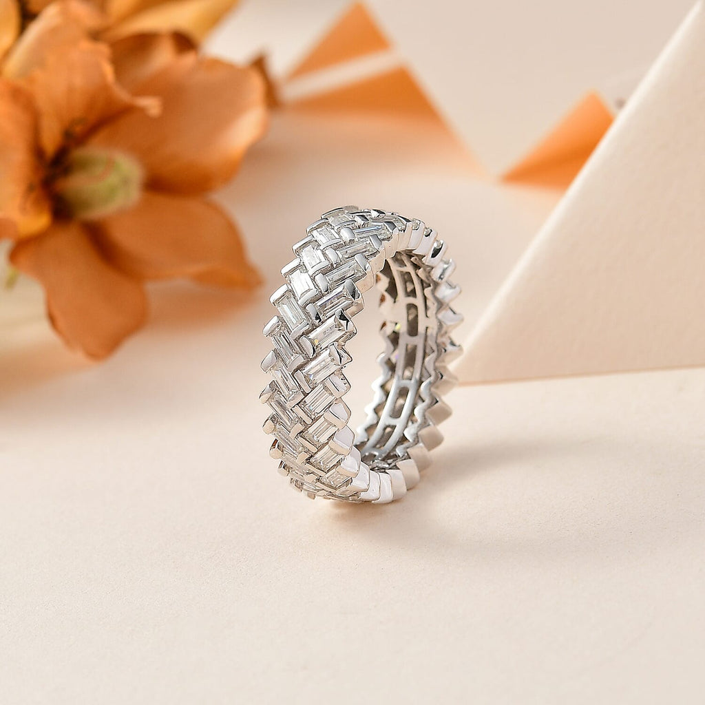 Moissanite Band Ring in Platinum Overlay Sterling Silver 3.00 Ct.