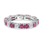 African Ruby & Moissanite Band Ring in Platinum Overlay Sterling Silver 3.50 Ct.