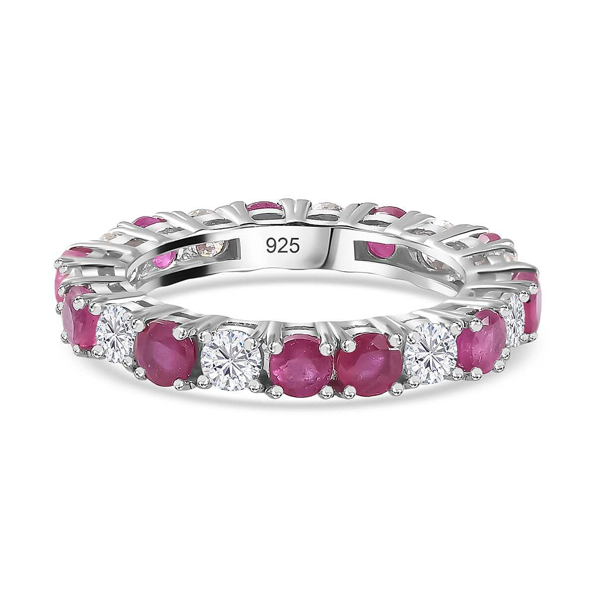 African Ruby &amp; Moissanite Band Ring in Platinum Overlay Sterling Silver 3.50 Ct. 7705803 0