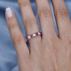 African Ruby & Moissanite Band Ring in Platinum Overlay Sterling Silver 3.50 Ct.