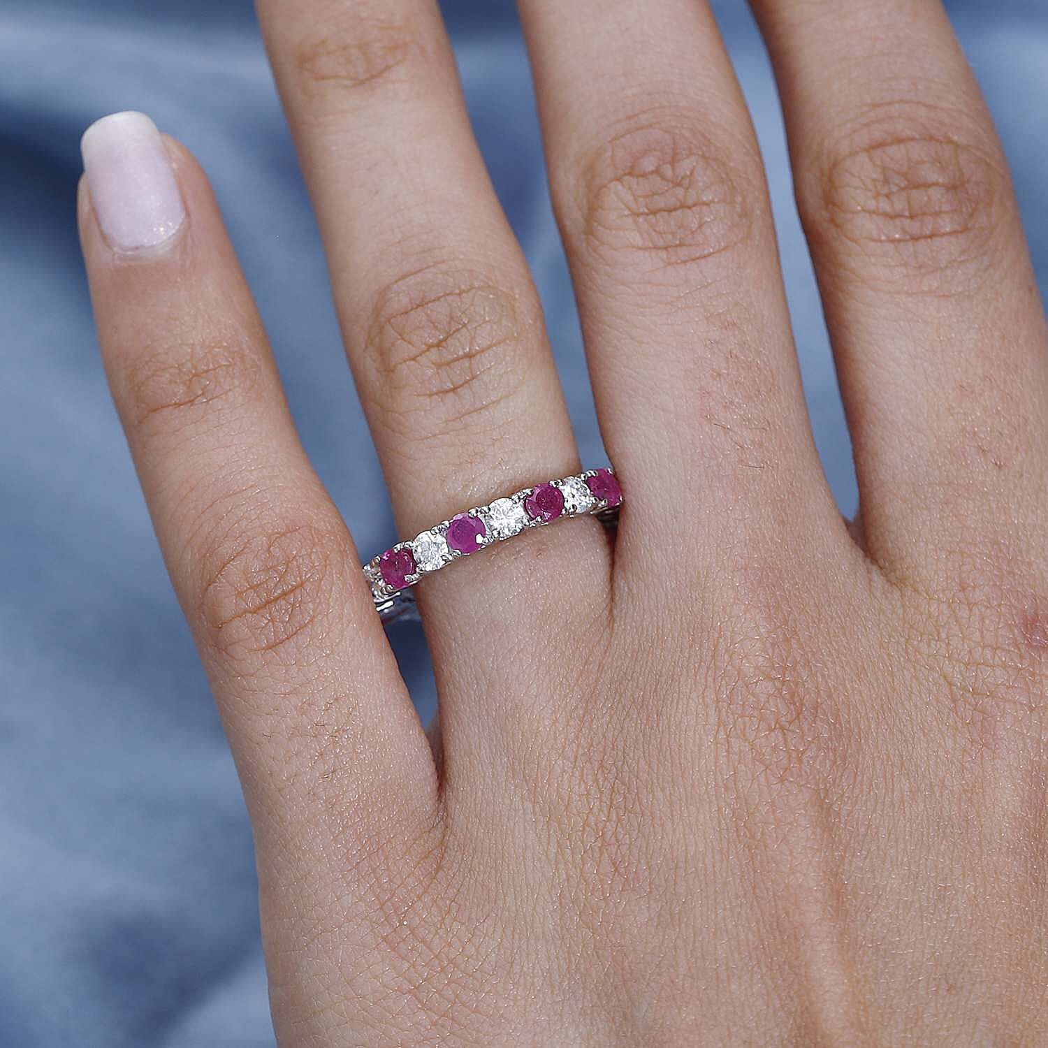 African Ruby &amp; Moissanite Band Ring in Platinum Overlay Sterling Silver 3.50 Ct. 7705803 2