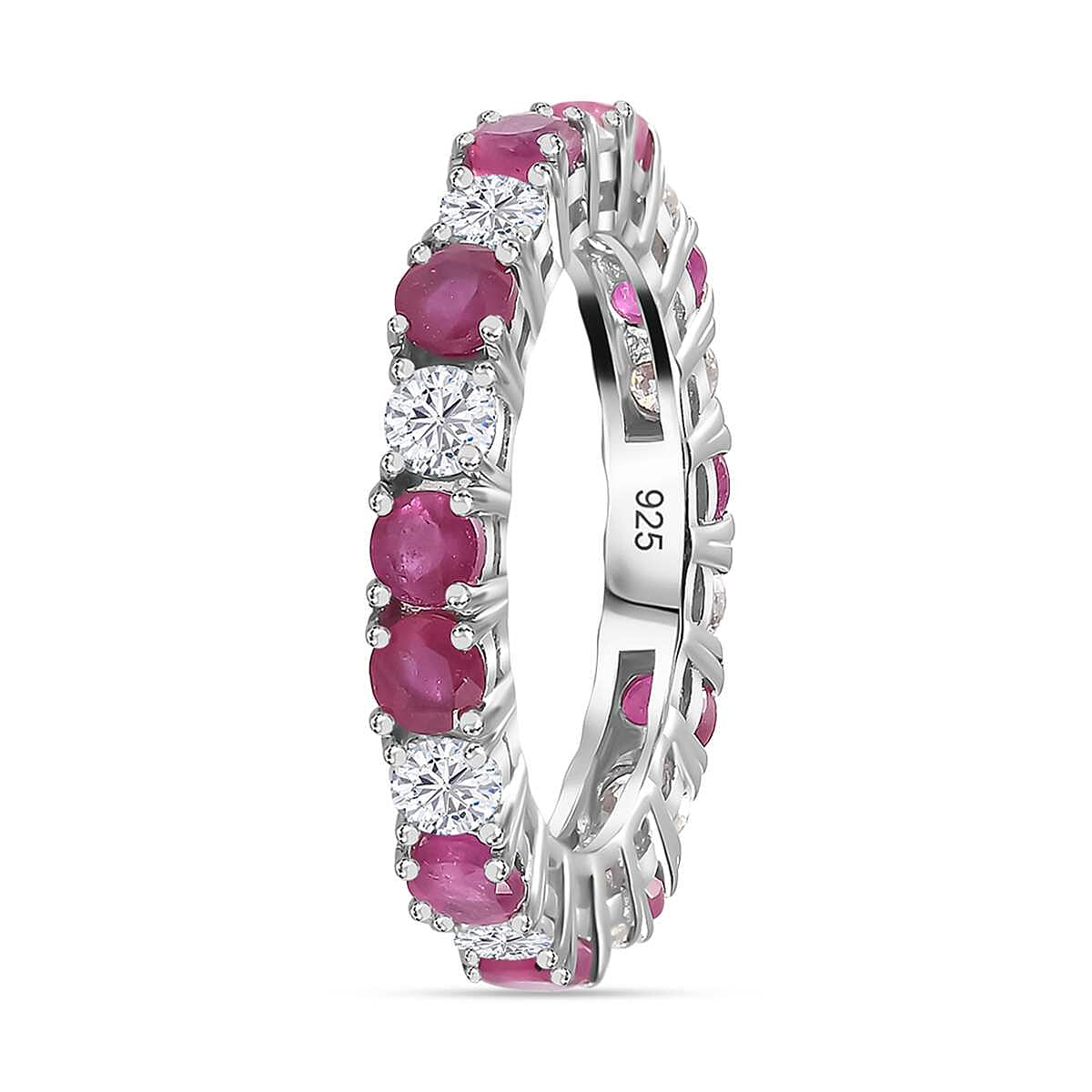 African Ruby &amp; Moissanite Band Ring in Platinum Overlay Sterling Silver 3.50 Ct. 7705803 3