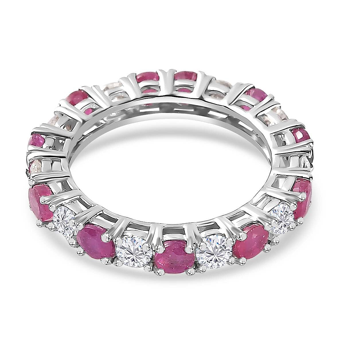 African Ruby &amp; Moissanite Band Ring in Platinum Overlay Sterling Silver 3.50 Ct. 7705803 4