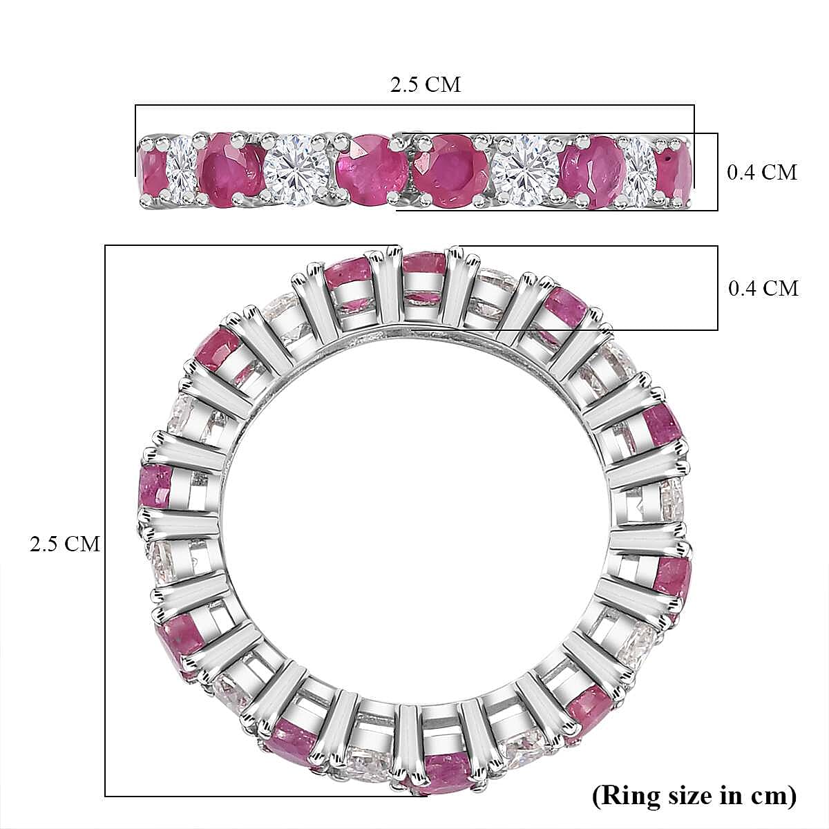 African Ruby &amp; Moissanite Band Ring in Platinum Overlay Sterling Silver 3.50 Ct. 7705803 5