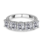 D'Joy Asscher Cut Moissanite 5 Stone Band Ring in Platinum Overlay Sterling Silver 3.38 Ct.