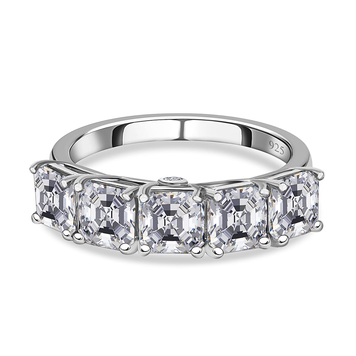 Asscher Cut Moissanite Engagement Ring in Platinum Overlay Sterling Silver 3.21 Ct. 7567590 0