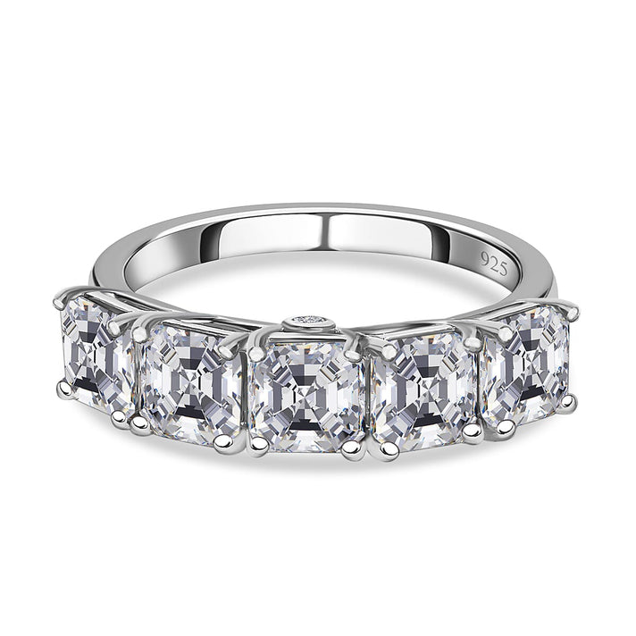 Asscher Cut Moissanite Engagement Ring in Platinum Overlay Sterling Silver 3.21 Ct. 7567590 1
