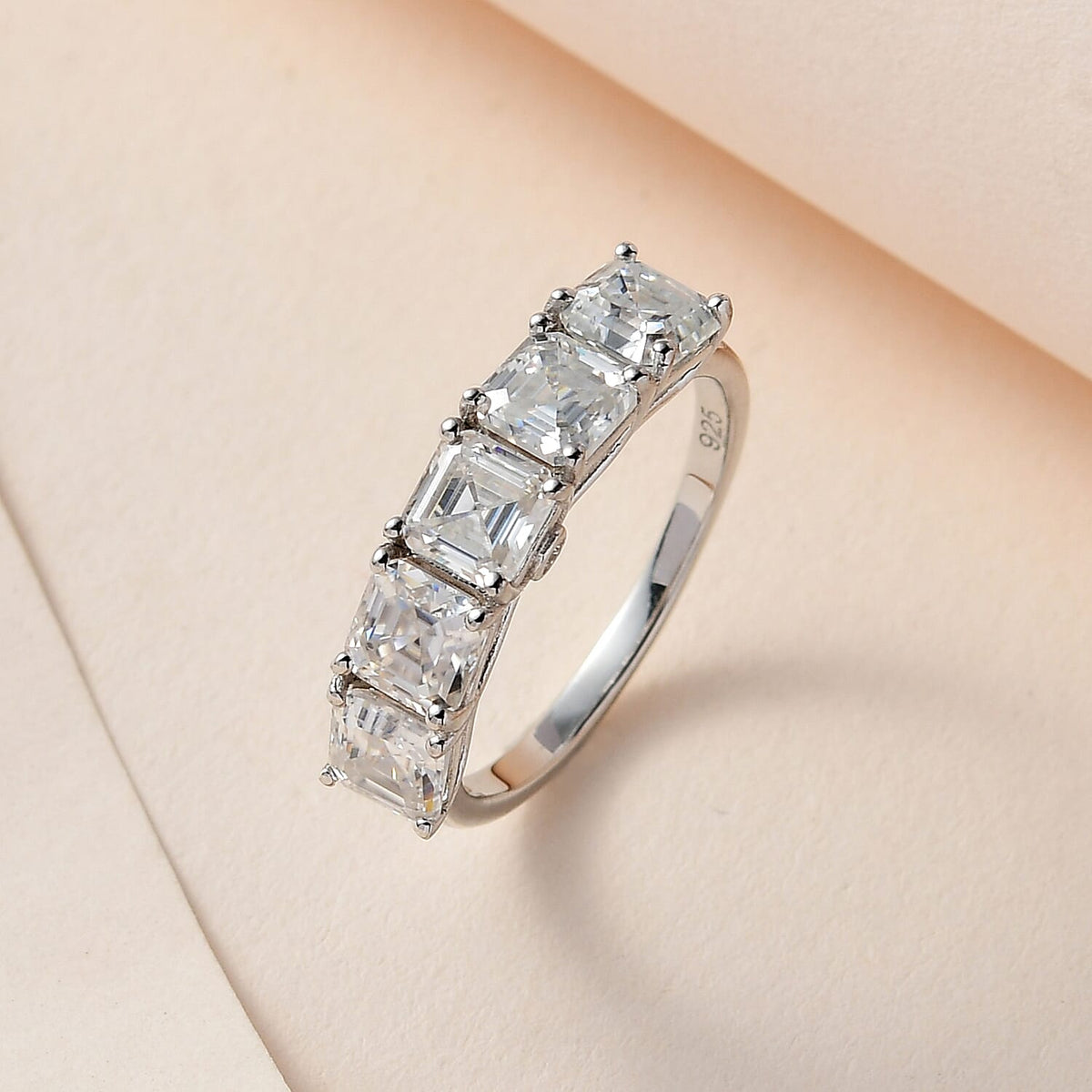Asscher Cut Moissanite Engagement Ring in Platinum Overlay Sterling Silver 3.21 Ct. 7567590 2