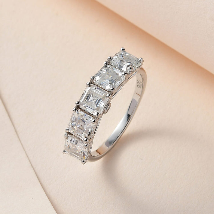 Asscher Cut Moissanite Engagement Ring in Platinum Overlay Sterling Silver 3.21 Ct. 7567590 2