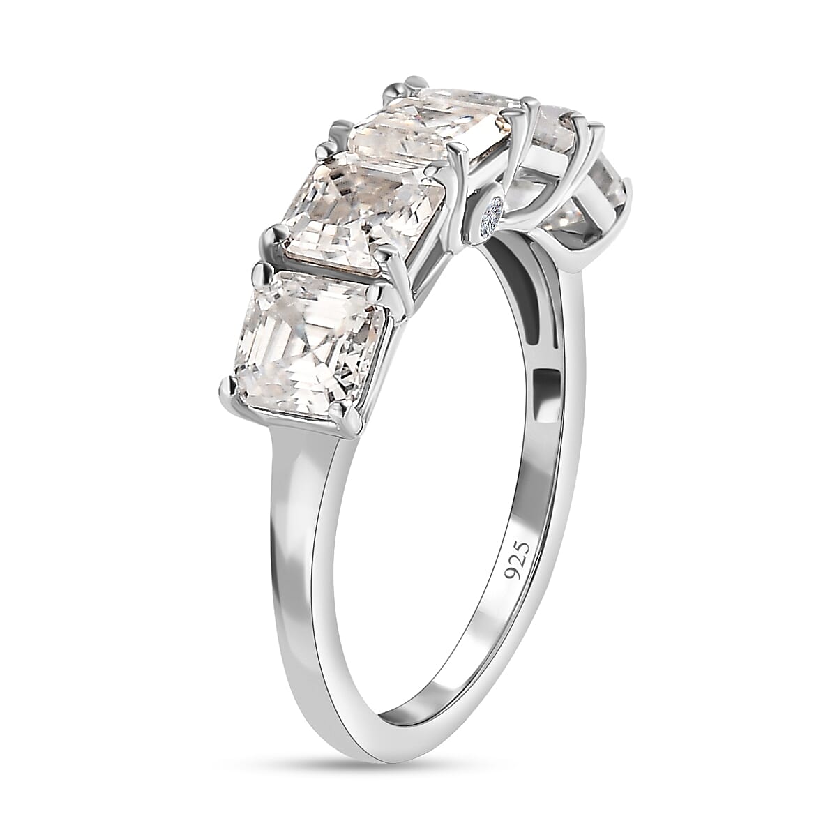 Asscher Cut Moissanite Engagement Ring in Platinum Overlay Sterling Silver 3.21 Ct. 7567590 4