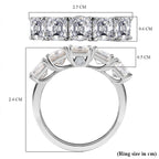 D'Joy Asscher Cut Moissanite 5 Stone Band Ring in Platinum Overlay Sterling Silver 3.38 Ct.