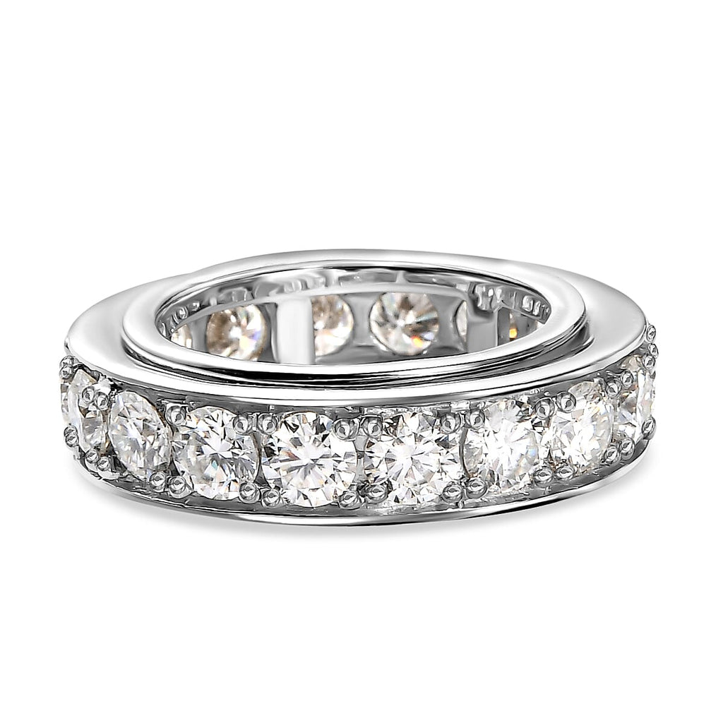Moissanite Band Ring in Platinum Overlay Sterling Silver 3.57 Ct, Silver Wt. 8.44 Gms