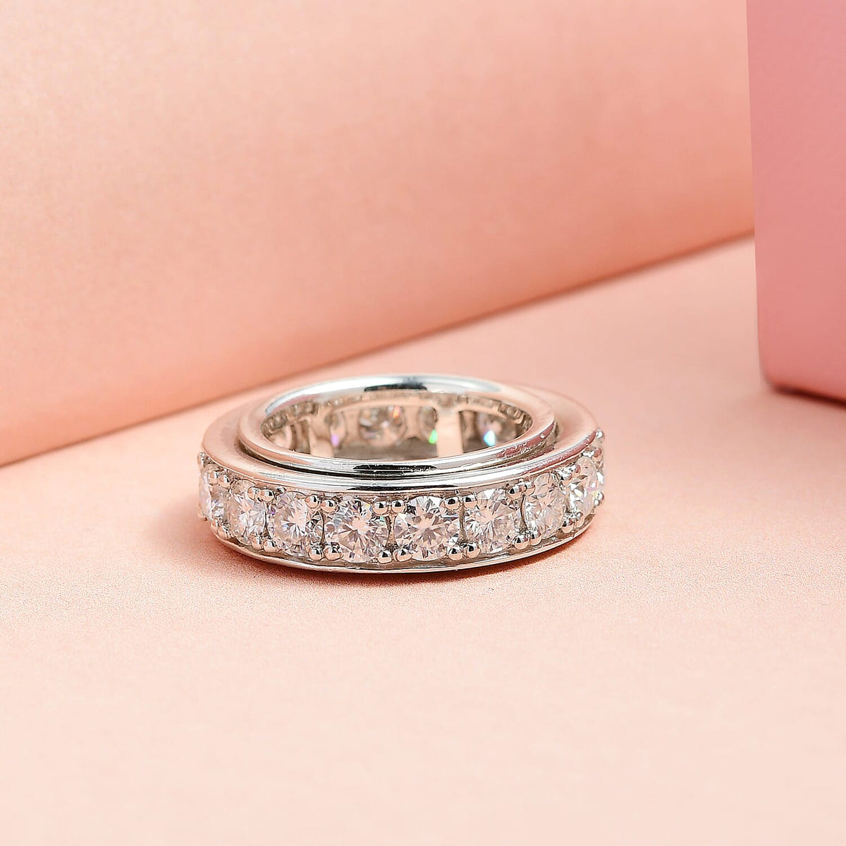 Moissanite Spinner Wedding Band Ring in Platinum Overlay Sterling Silver 7133416 2