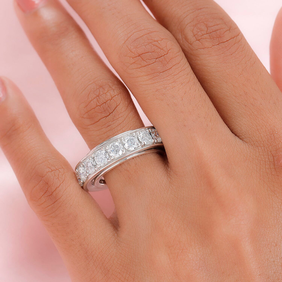 Moissanite Spinner Wedding Band Ring in Platinum Overlay Sterling Silver 7133416 3