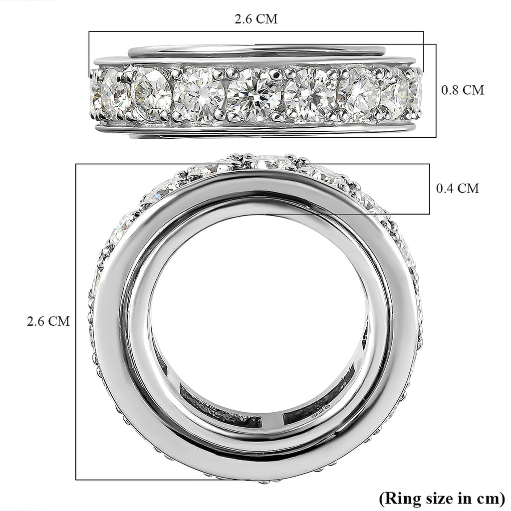 Moissanite Band Ring in Platinum Overlay Sterling Silver 3.57 Ct, Silver Wt. 8.44 Gms