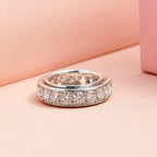Moissanite Band Ring in Platinum Overlay Sterling Silver 3.80 Ct, Silver Wt. 7.57 Gms.