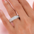 Moissanite Band Ring in Platinum Overlay Sterling Silver 3.80 Ct, Silver Wt. 7.57 Gms.