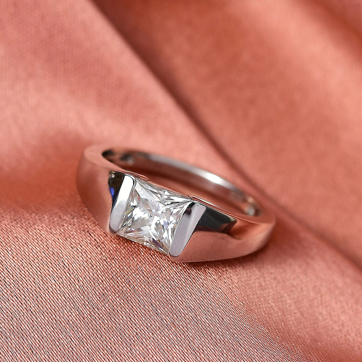 1.13 Ct. Moissanite Solitaire Band Ring in Platinum Overlay Sterling Silver V32639363 2