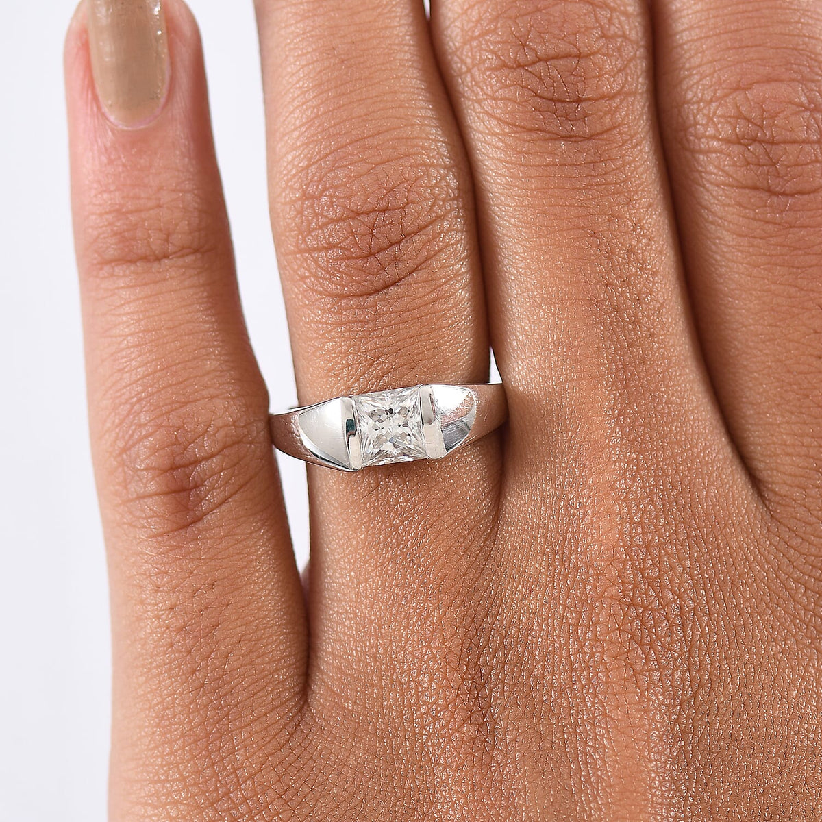 1.13 Ct. Moissanite Solitaire Band Ring in Platinum Overlay Sterling Silver V32639363 3