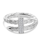 Designer Inspired - Moissanite Serpent Ring in Rhodium Overlay Sterling Silver
