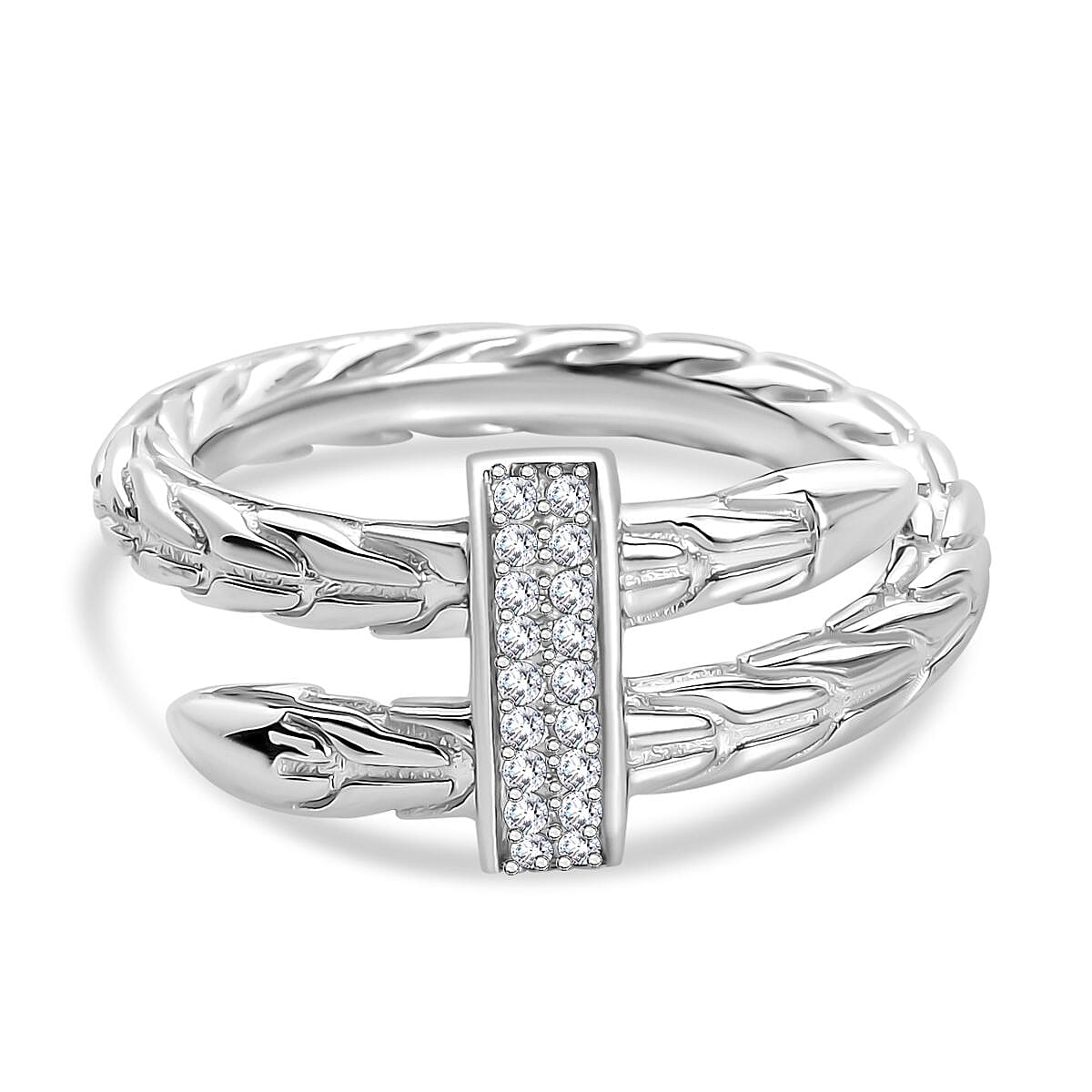 Designer Inspired - Moissanite Serpent Ring in Rhodium Overlay Sterling Silver 8061986 0