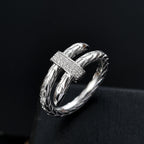 Designer Inspired - Moissanite Serpent Ring in Rhodium Overlay Sterling Silver