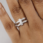 Designer Inspired - Moissanite Serpent Ring in Rhodium Overlay Sterling Silver