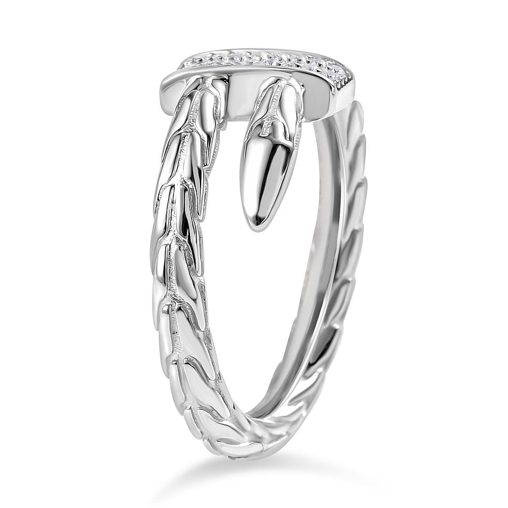 Designer Inspired - Moissanite Serpent Ring in Rhodium Overlay Sterling Silver