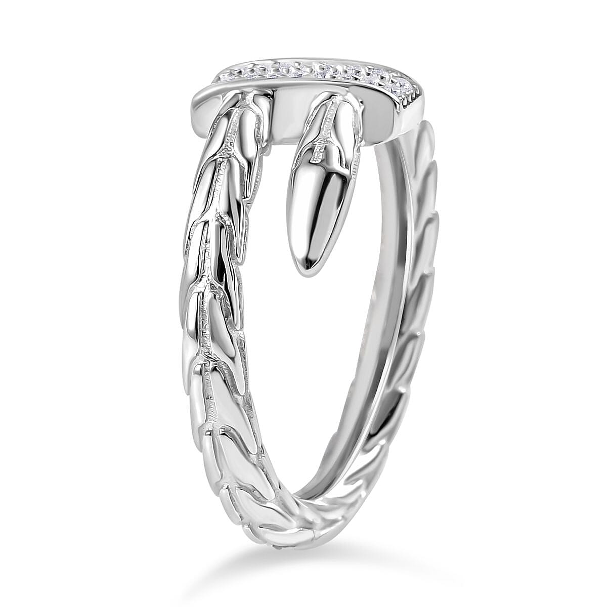 Designer Inspired - Moissanite Serpent Ring in Rhodium Overlay Sterling Silver 8061986 4